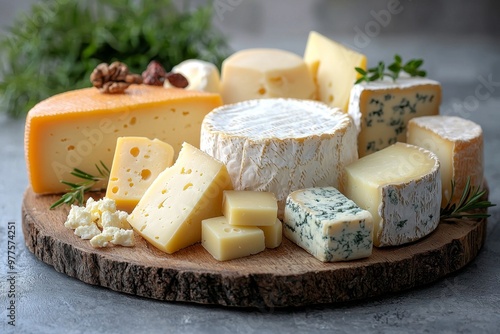 Assortment of cheese on wooden table, closeup. Dairy products. Cheese Selection. Large assortment of international cheese specialities. 