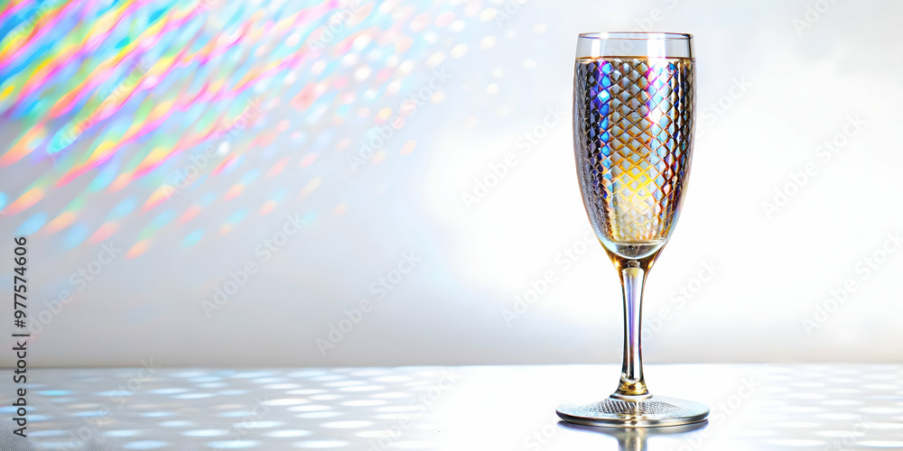Holographic Champagne Flute Base: Medium Shot Highlighting Intricate Patterns and Reflections on a White Background | Photo Stock Concept Holographic Champagne Flute Base: Medium Shot Highlighting Intricate Patterns and Reflections on a White Background | Photo Stock Concept