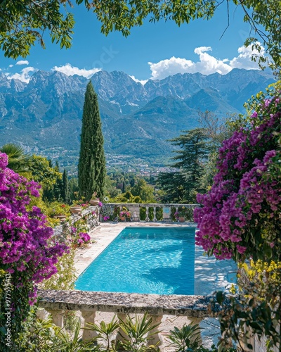 A warm Mediterranean climate and an outdoor pool surrounded by shrubs and flowers at home