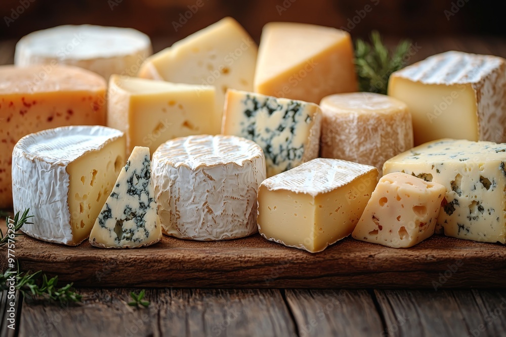 Assortment of cheese on wooden table, closeup. Dairy products. Cheese Selection. Large assortment of international cheese specialities.
Assortment of cheese on wooden table, closeup. Dairy products. Cheese Selection. Large assortment of international cheese specialities.