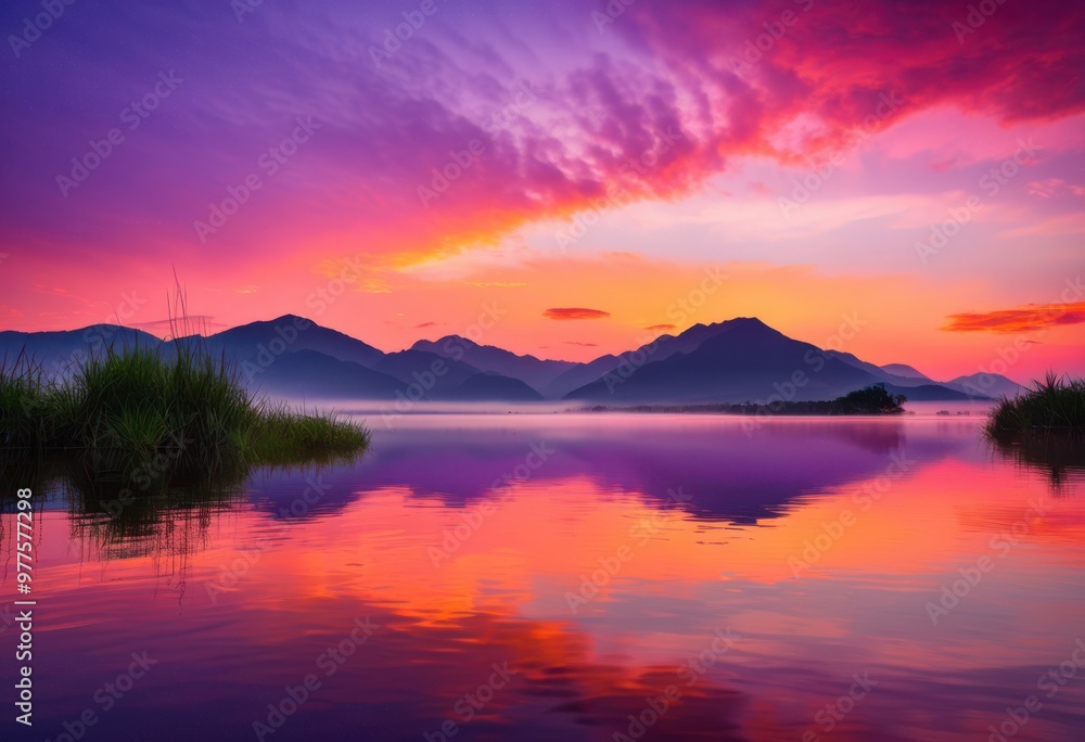 Fototapeta premium tranquil sunrise reflecting serene water surface vibrant colors gentle ripples, aesthetic, ambiance, allure, beauty, breathtaking, bright, calmness