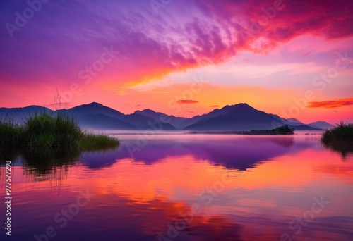 tranquil sunrise reflecting serene water surface vibrant colors gentle ripples, aesthetic, ambiance, allure, beauty, breathtaking, bright, calmness