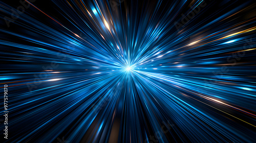 Abstract star burst background with blue laser beams and glowing lights