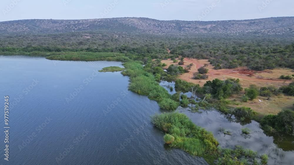 An aerial perspective a African lake, Akagera National Park Rwanda An aerial perspective a African lake, Akagera National Park Rwanda