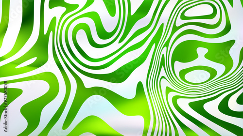 Abstract white green fluid swirl bg. Liquid line surface.