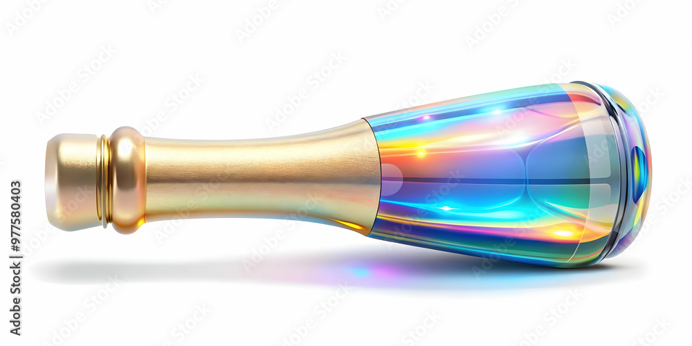 Flat Holographic Champagne Bottle Cork - Medium Shot with Sleek Design & Mesmerizing Details on White Background for Business Presentation Flat Holographic Champagne Bottle Cork - Medium Shot with Sleek Design & Mesmerizing Details on White Background for Business Presentation