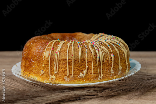 sweet Muscocho cake in plate on table