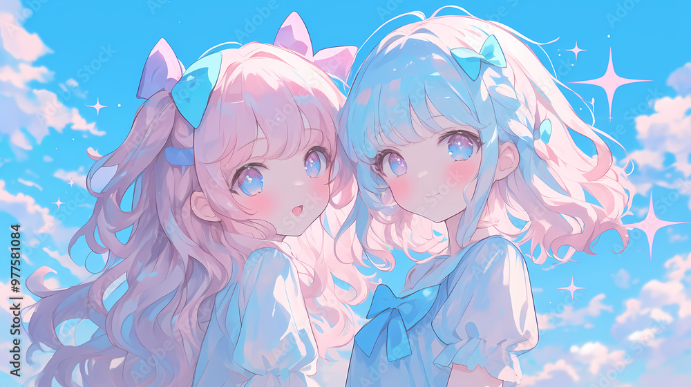 Adorable Chibi Anime Girls in Love – Kawaii Couple Art Adorable Chibi Anime Girls in Love – Kawaii Couple Art