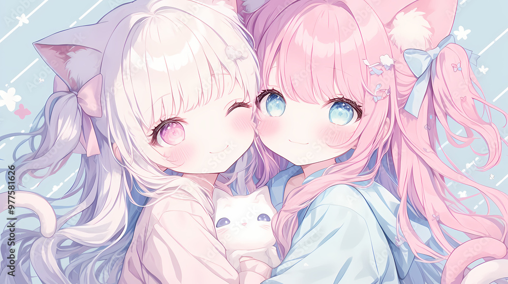 Adorable Chibi Anime Girls in Love – Kawaii Couple Art Adorable Chibi Anime Girls in Love – Kawaii Couple Art
