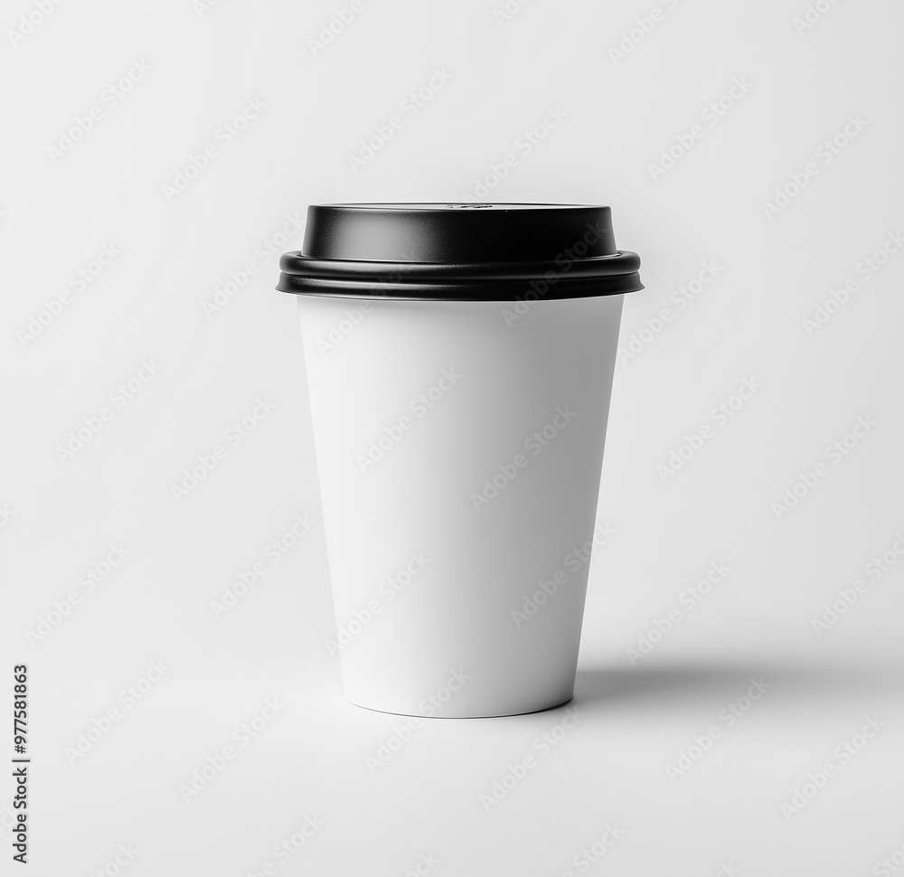 A Disposable Coffee Cup Isolated on a Podium, Products Display Podium Mockup on a Solid Background A Disposable Coffee Cup Isolated on a Podium, Products Display Podium Mockup on a Solid Background