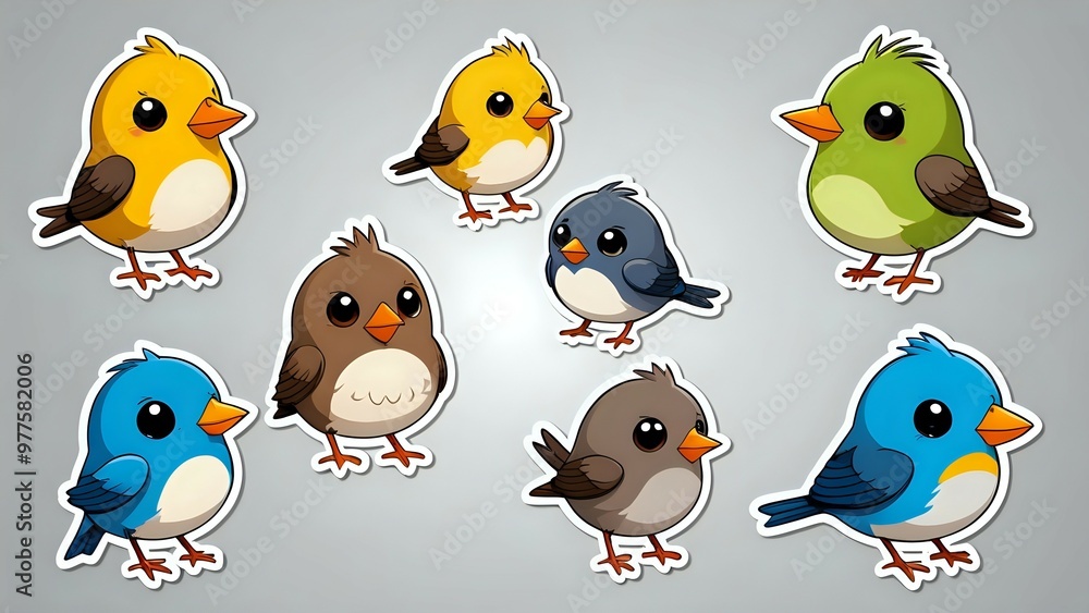 A collection of cute, cartoon birds on a grey background. A collection of cute, cartoon birds on a grey background.