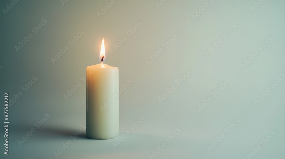 Single burning candle isolated against a clean white background offering a peaceful and serene symbol of light and hope Single burning candle isolated against a clean white background offering a peaceful and serene symbol of light and hope