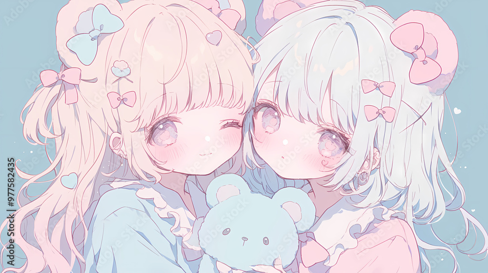 Adorable Chibi Anime Girls in Love – Kawaii Couple Art Adorable Chibi Anime Girls in Love – Kawaii Couple Art