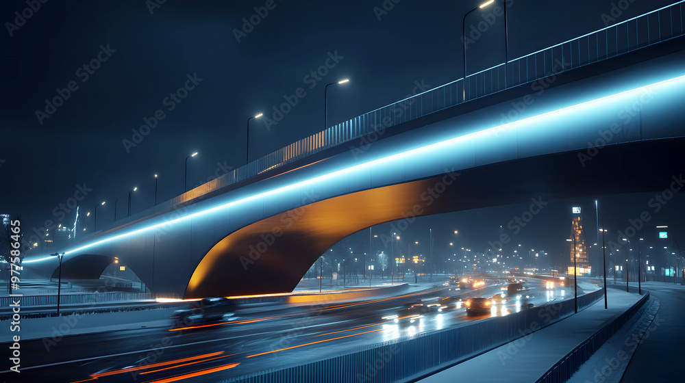 urban overpass lit up by glowing streetlights, with cars streaming below in the city urban overpass lit up by glowing streetlights, with cars streaming below in the city
