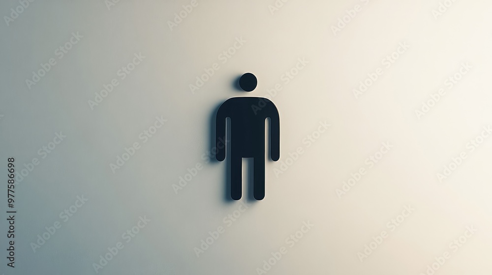 A classic menas restroom icon in black, resting on a clean white background with soft shadows. Focus on the symbolas shape. No people. A classic menas restroom icon in black, resting on a clean white background with soft shadows. Focus on the symbolas shape. No people.
