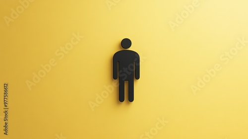 A classic menas restroom icon in black on a smooth pastel yellow background with subtle lighting. Focus on the symbol. No people.