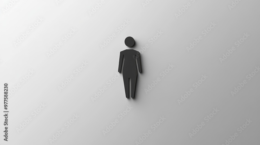 A minimalist womenas restroom icon in black, set against a light gray background. Focus on the clean lines of the symbol. No people. A minimalist womenas restroom icon in black, set against a light gray background. Focus on the clean lines of the symbol. No people.