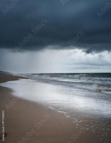 Stormy beach with dark clouds