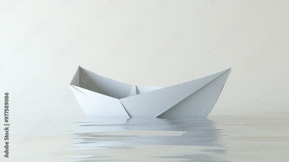 A sinking paper boat icon symbol for depression, set against a light gray background with soft shadows. Focus on the sinking boat. No people. A sinking paper boat icon symbol for depression, set against a light gray background with soft shadows. Focus on the sinking boat. No people.