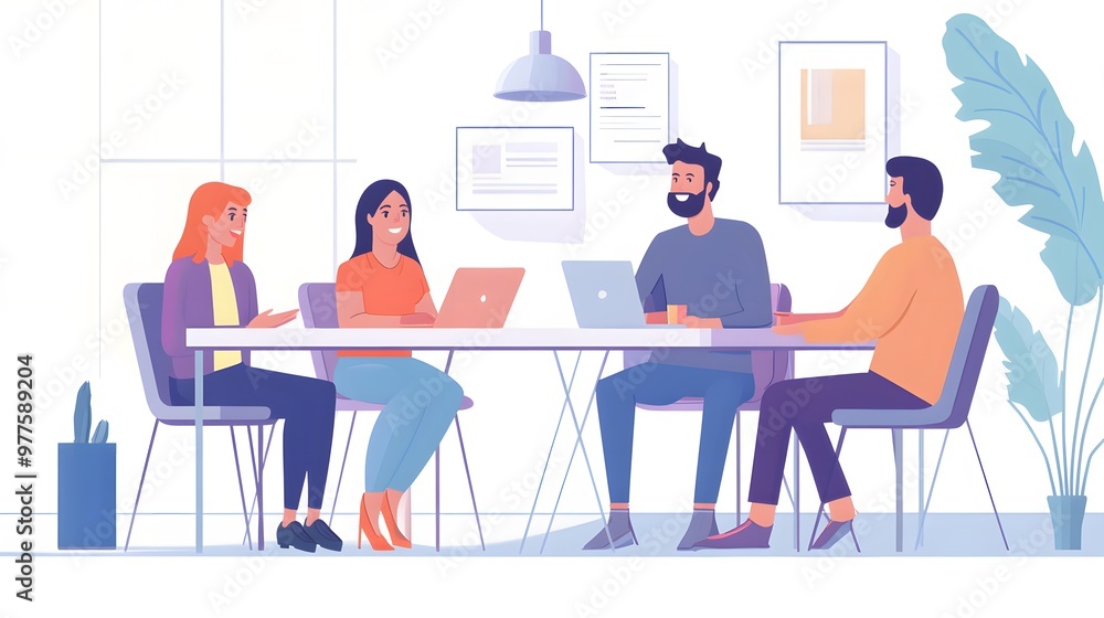 Four People Sitting at a Table in an Office Setting Four People Sitting at a Table in an Office Setting