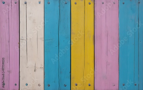 Colorful wooden planks in pink, white, blue, yellow, and pink. A great background for your next project.