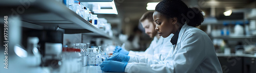 Candid Moments in HIV Research Laboratory: Researchers Focused on Groundbreaking Discoveries with High-Tech Equipment