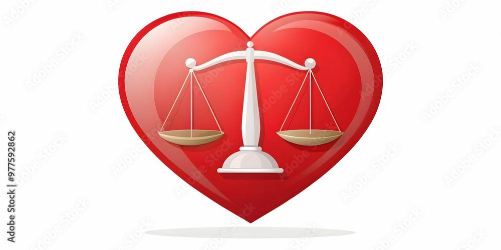 Flat Isolated Heart with Scales of Justice Symbolizing Love and Equality for Human Rights Day - Modern Vector Illustration for Infographics Flat Isolated Heart with Scales of Justice Symbolizing Love and Equality for Human Rights Day - Modern Vector Illustration for Infographics