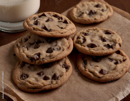 chocolate chip cookies on a plate, chocolate chip cookies