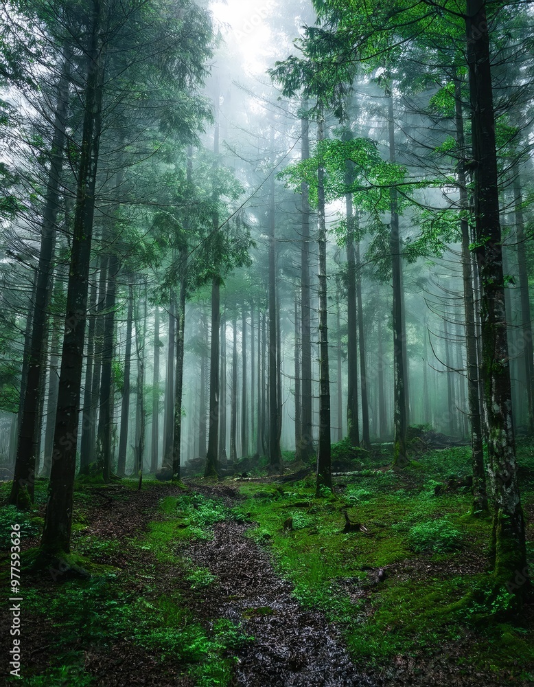 Misty forest path Misty forest path