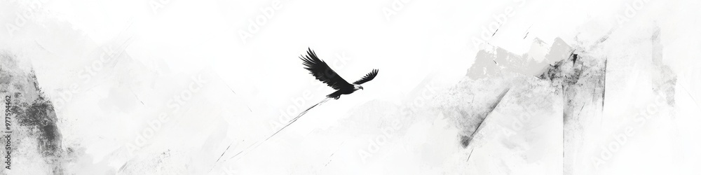 Fototapeta premium Majestic Eagle Soaring through Abstract Snowy Realm: Dynamic Anime-Style Illustration for Marketing Campaigns. Vibrant Cultural Promotion Artwork with Bestseller Appeal. Ideal 4K Wallpaper for Season-
