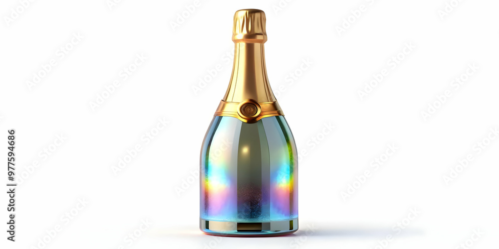 3D Holographic Champagne Bottle Neck Concept: Close-Up with Glowing Label on White Background - Futuristic Design & Mesmerizing Details 3D Holographic Champagne Bottle Neck Concept: Close-Up with Glowing Label on White Background - Futuristic Design & Mesmerizing Details
