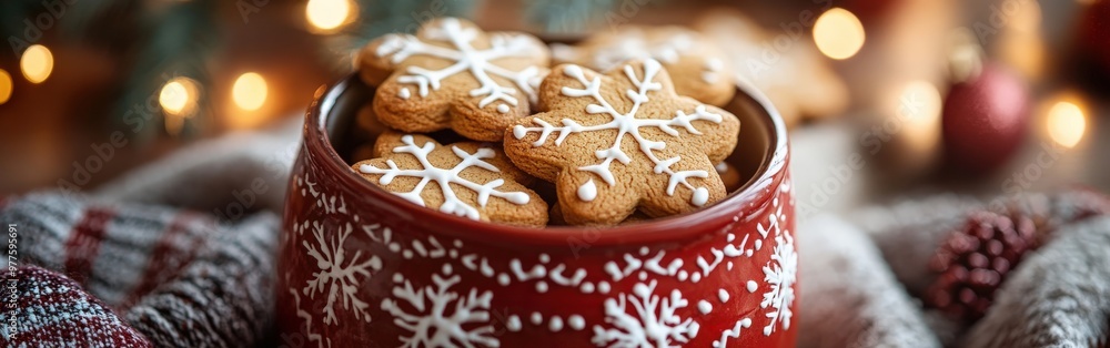 Holiday gingerbread cookies in a festive red and white jar Holiday gingerbread cookies in a festive red and white jar