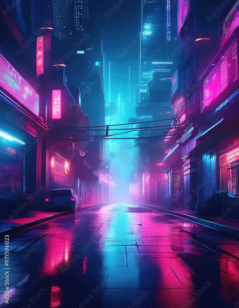 Neon city street at night Neon city street at night