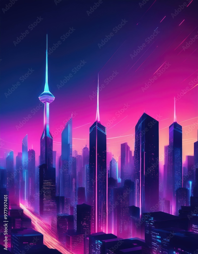 Neon glow over a city skyline Neon glow over a city skyline