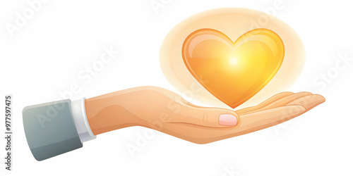 Compassionate Hand Holding Glowing Heart - Human Rights Day Concept | Flat Vector Illustration of Emotive Care, Warmth, and Kindness