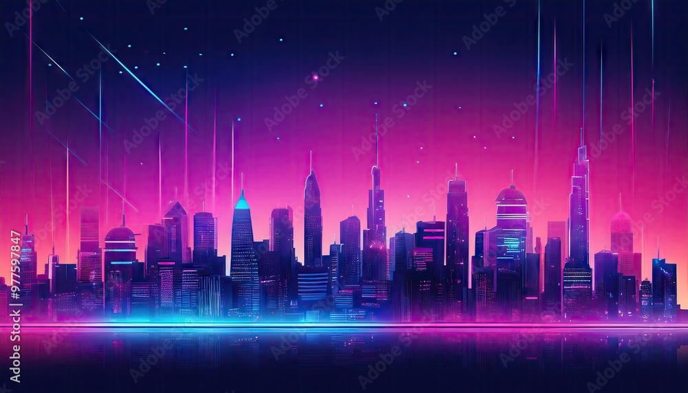 Neon city skyline at night Neon city skyline at night