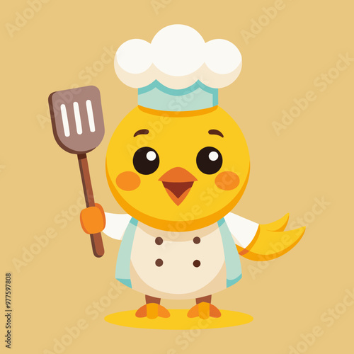 Download Cute Chef Chick Holding Spatula Cartoon Vector Icon Illustration Eps File For Design.