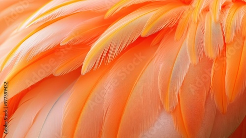 Flamingo Feathers. Closeup of Vibrant Orange Bird Feathers in Peach Tones