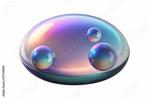 Flat Holographic Champagne Bubbles: Captivating Medium Shot of a Sparkling Bubble Field with Mesmerizing Reflections and Copy Space on Plain White Background