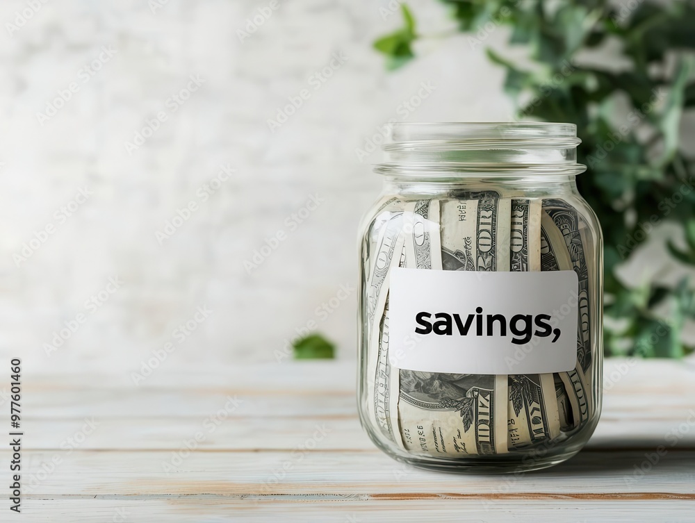 Waterfall of dollar bills cascading into a jar labeled Waterfall of dollar bills cascading into a jar labeled