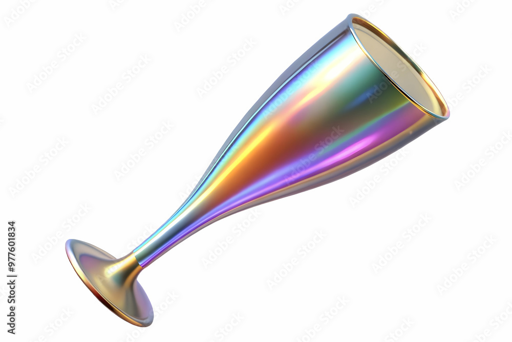 Holographic Champagne Flute Rim Wide Shot - Intricate Patterns & Reflections on White Background | Photo Stock Concept Holographic Champagne Flute Rim Wide Shot - Intricate Patterns & Reflections on White Background | Photo Stock Concept