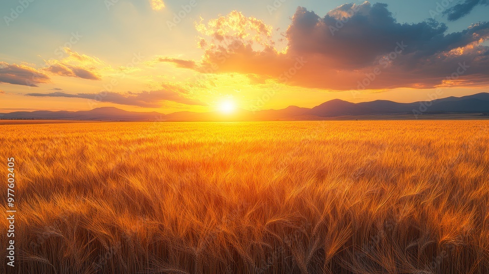 Golden Sunset Over Wheat Field Golden Sunset Over Wheat Field