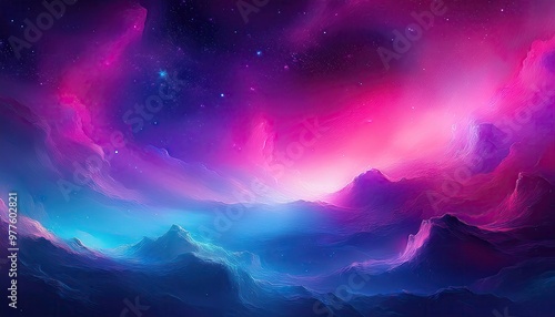 Dreamy landscape with neon sky