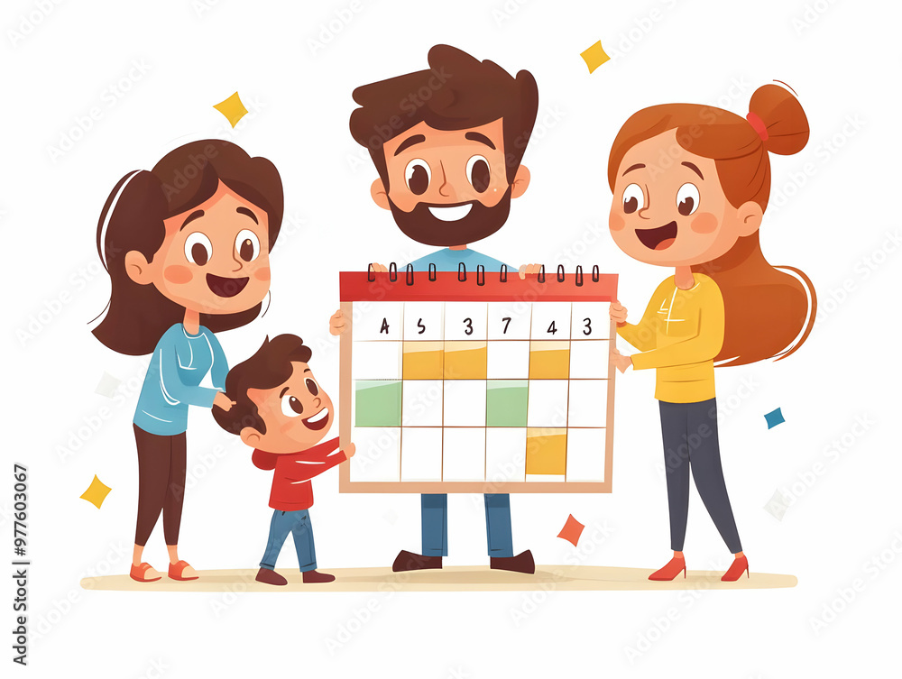 Flat Vector Illustration of a Candid Family Calendar Night: Capturing Excitement and Planning for 2025 Together Flat Vector Illustration of a Candid Family Calendar Night: Capturing Excitement and Planning for 2025 Together