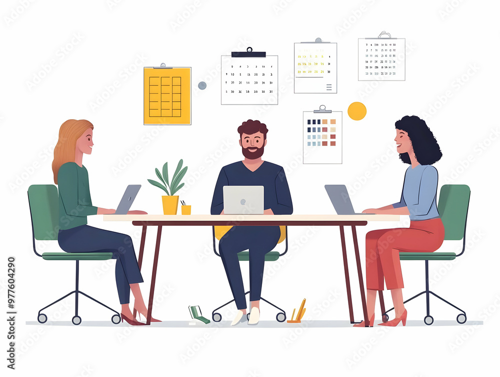 Flat Vector Illustration of a Creative Team Brainstorming 2025 Ideas with Calendars - Candid Collaborative Energy Boost Flat Vector Illustration of a Creative Team Brainstorming 2025 Ideas with Calendars - Candid Collaborative Energy Boost