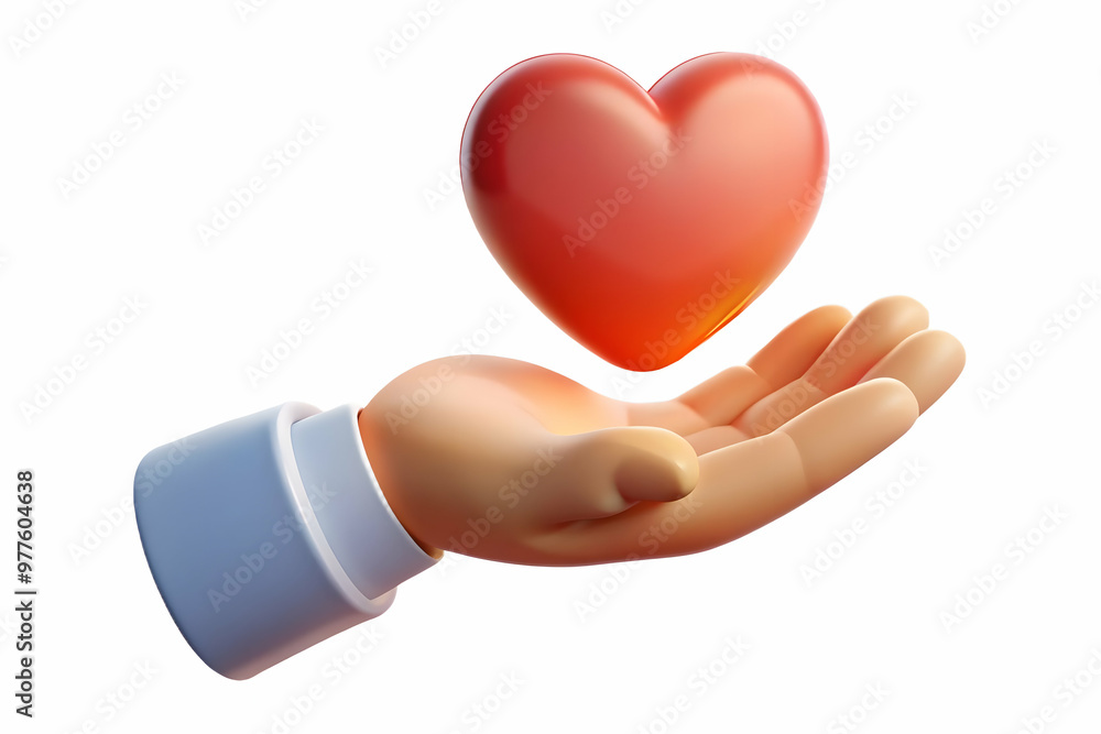 Compassion for Human Rights Day: Flat Vector of a Floating Hand Gently Holding a Glowing Heart, Symbolizing Care and Kindness