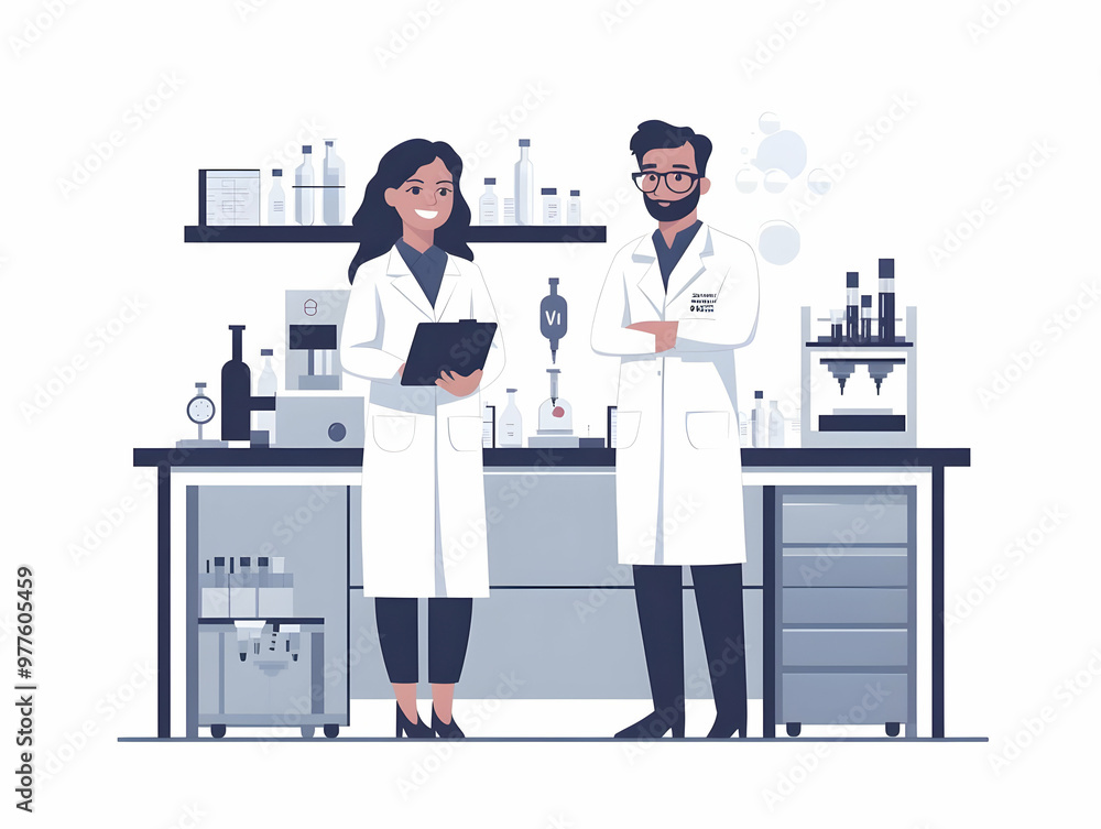 Flat Candid Illustration of Researchers in an HIV Research Laboratory: Capturing Determination and Innovation in Scientific Study Flat Candid Illustration of Researchers in an HIV Research Laboratory: Capturing Determination and Innovation in Scientific Study