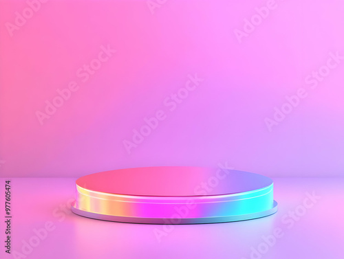 Flat Holographic World AIDS Day Podium Design: Glossy Reflection with Open Copy Space for Awareness Messages - Simple Vector Illustration