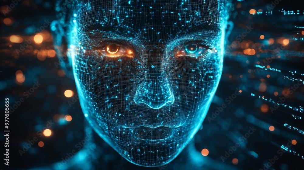 A woman's face is shown in a computer generated image A woman's face is shown in a computer generated image