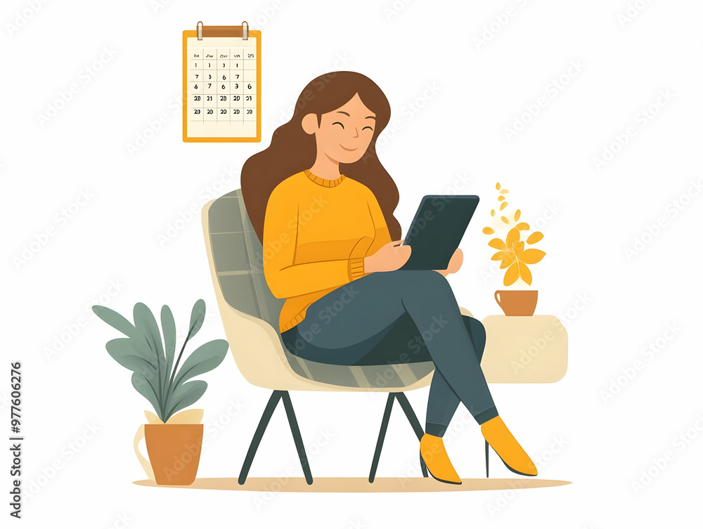 Flat Candid Coffee Break with 2025 Calendar: Simple Vector Illustration Portraying a Relaxed, Thoughtful Atmosphere in Smart Business Tone Flat Candid Coffee Break with 2025 Calendar: Simple Vector Illustration Portraying a Relaxed, Thoughtful Atmosphere in Smart Business Tone